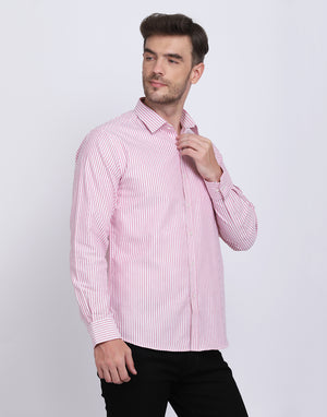 Cotton oxford Casual pink & white striped Shirt