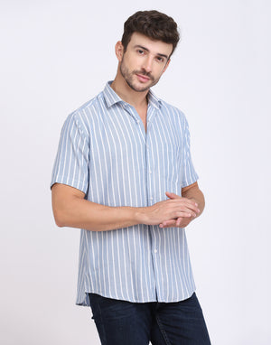 Blue & white vertical Striped Rayon shirt