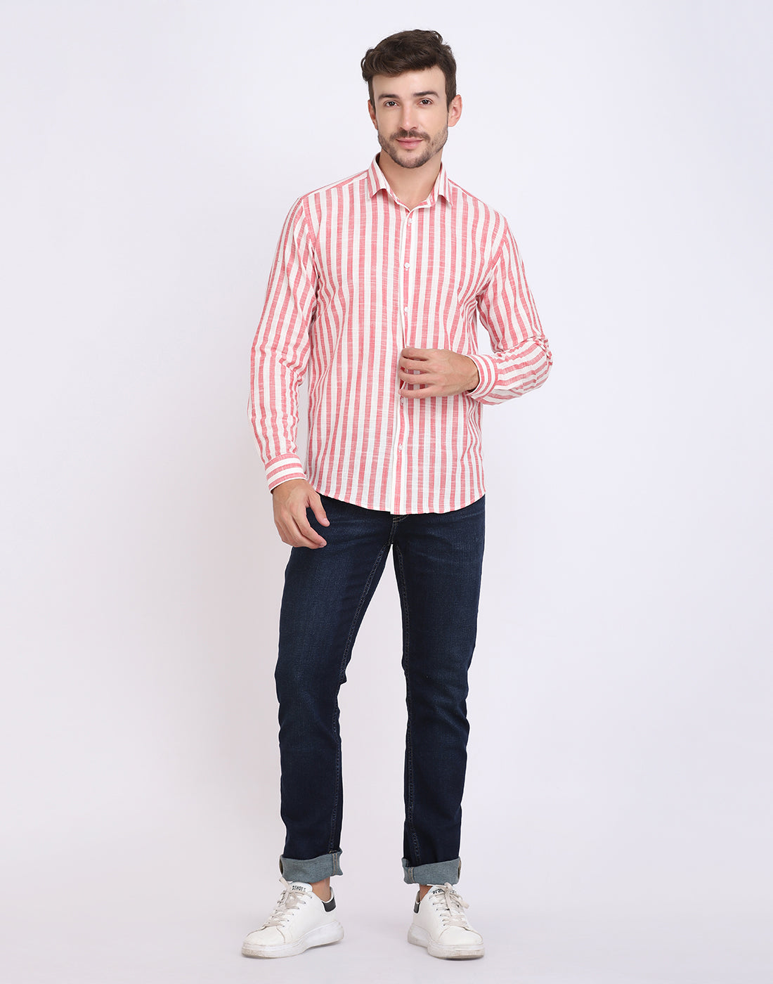Men’s Red & White cotton slub Shirt