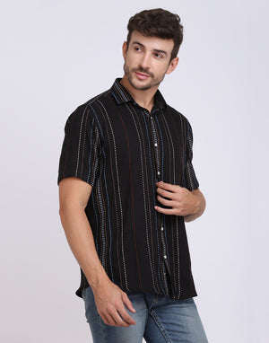 Black Multicolor Novelty Stripe Cotton Shirt
