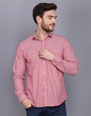 Men’s Red & Blue Striped regular Fit Casual Shirt