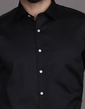 Black Patch Pocket Cotton Satin Men's Shirt