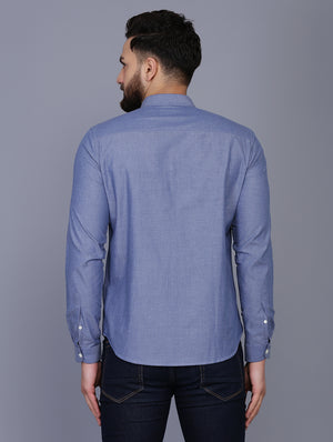 Blue Slim Fit Chambray Solid Formal Shirt