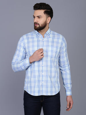 Sky Blue Cotton checkered shirt