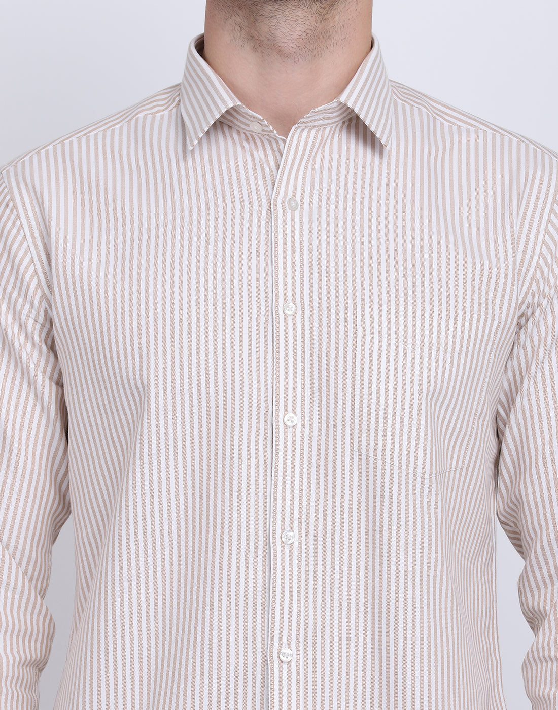 Cotton oxford Casual camel & white striped Shirt