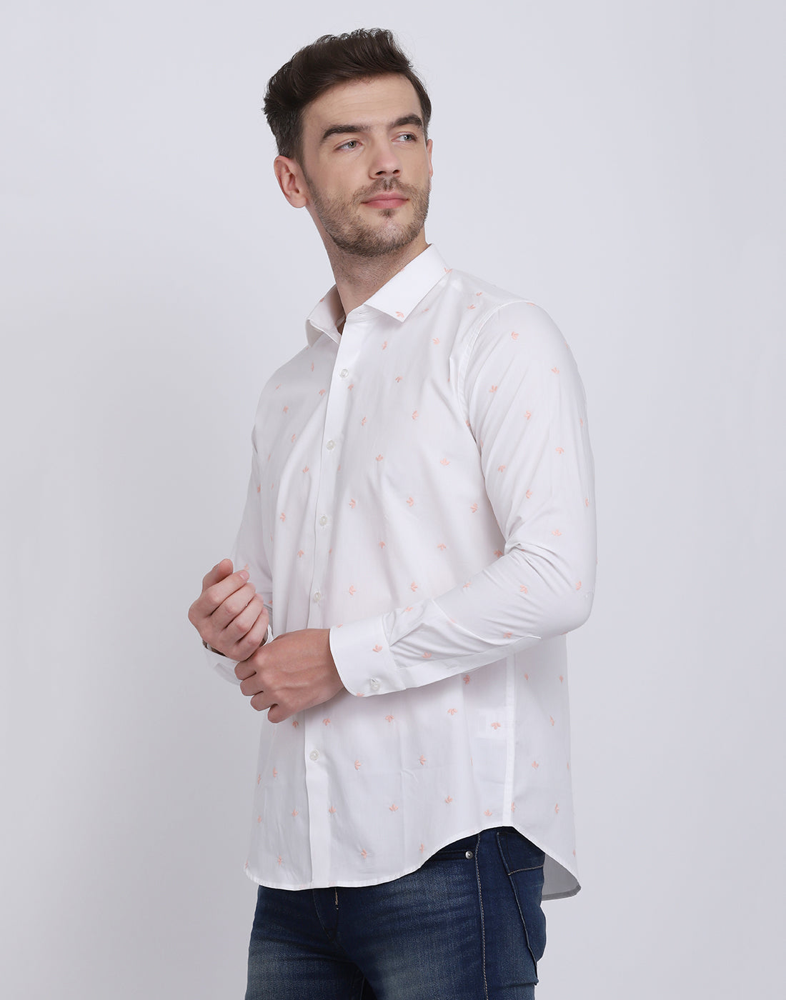 White with floral embroidered shirt Casual/Party Shirt