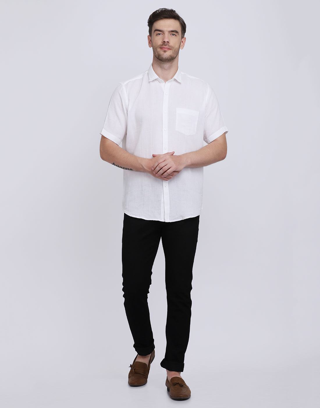 Double Cloth Crinkled Cotton men's Half Sleeves shirt