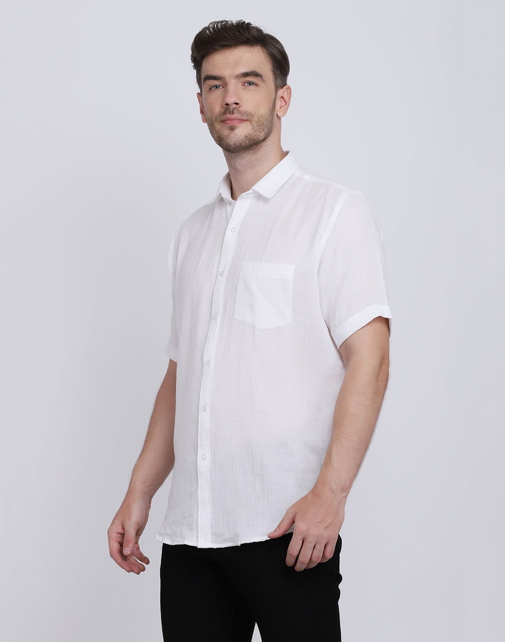 Double Cloth Crinkled Cotton men's Half Sleeves shirt