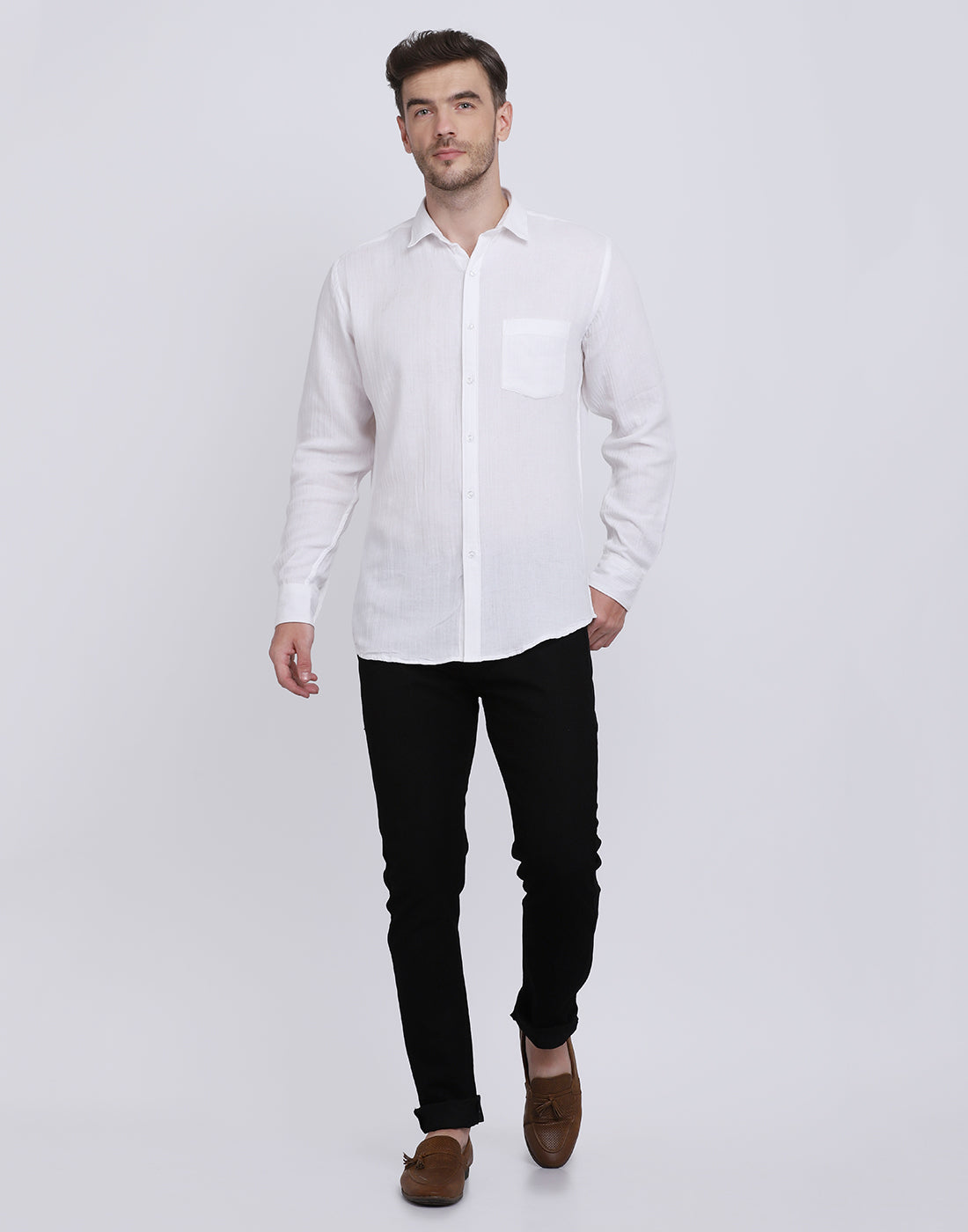 Double Cloth Crinkled Cotton men's Long Sleeves shirt