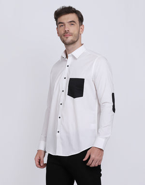 White with Black Pocket detailed cotton shirt
