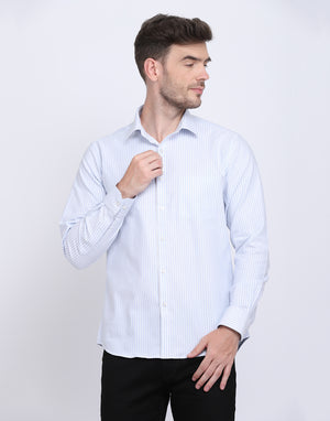 Cotton oxford Casual blue & white striped Shirt