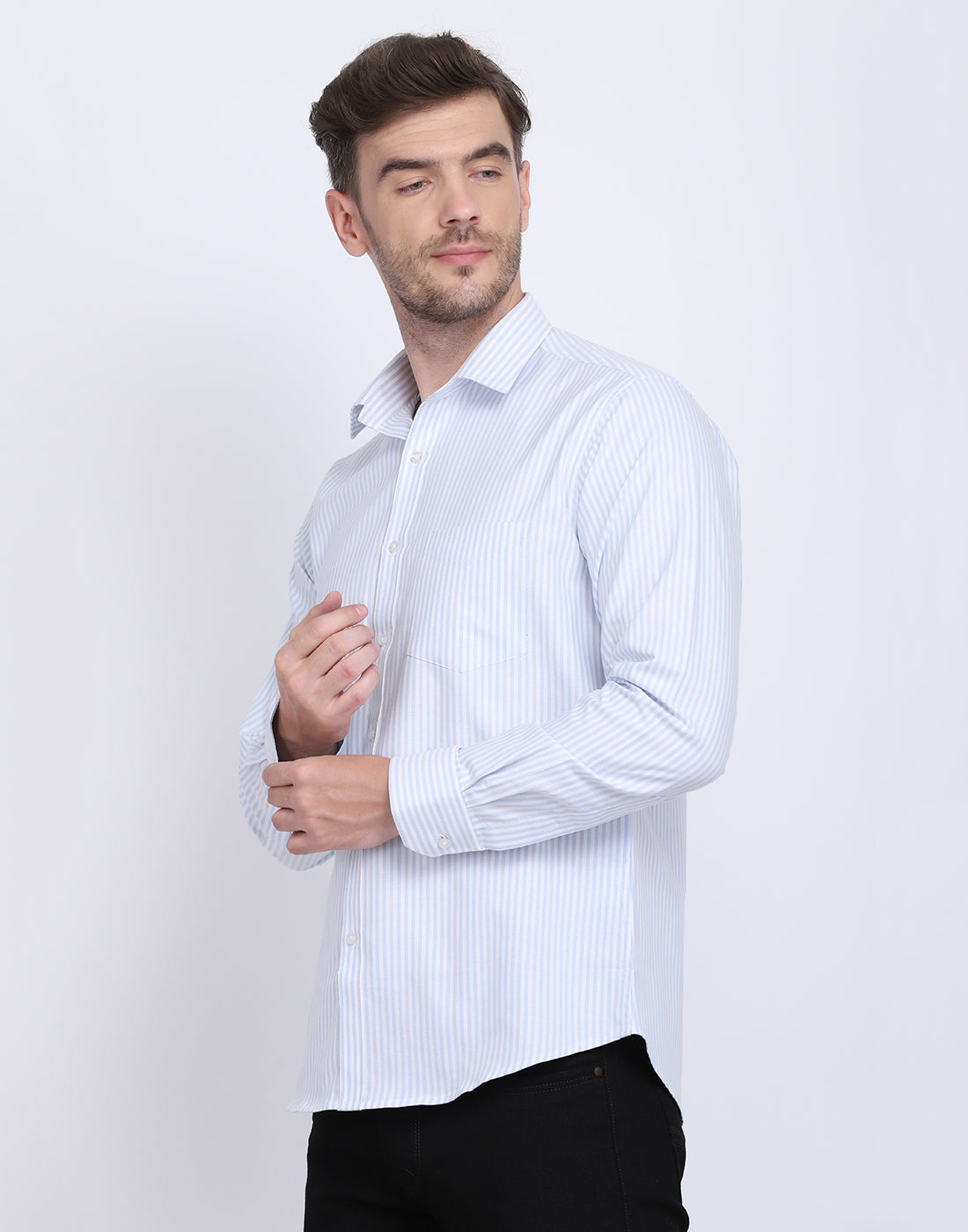 Cotton oxford Casual blue & white striped Shirt
