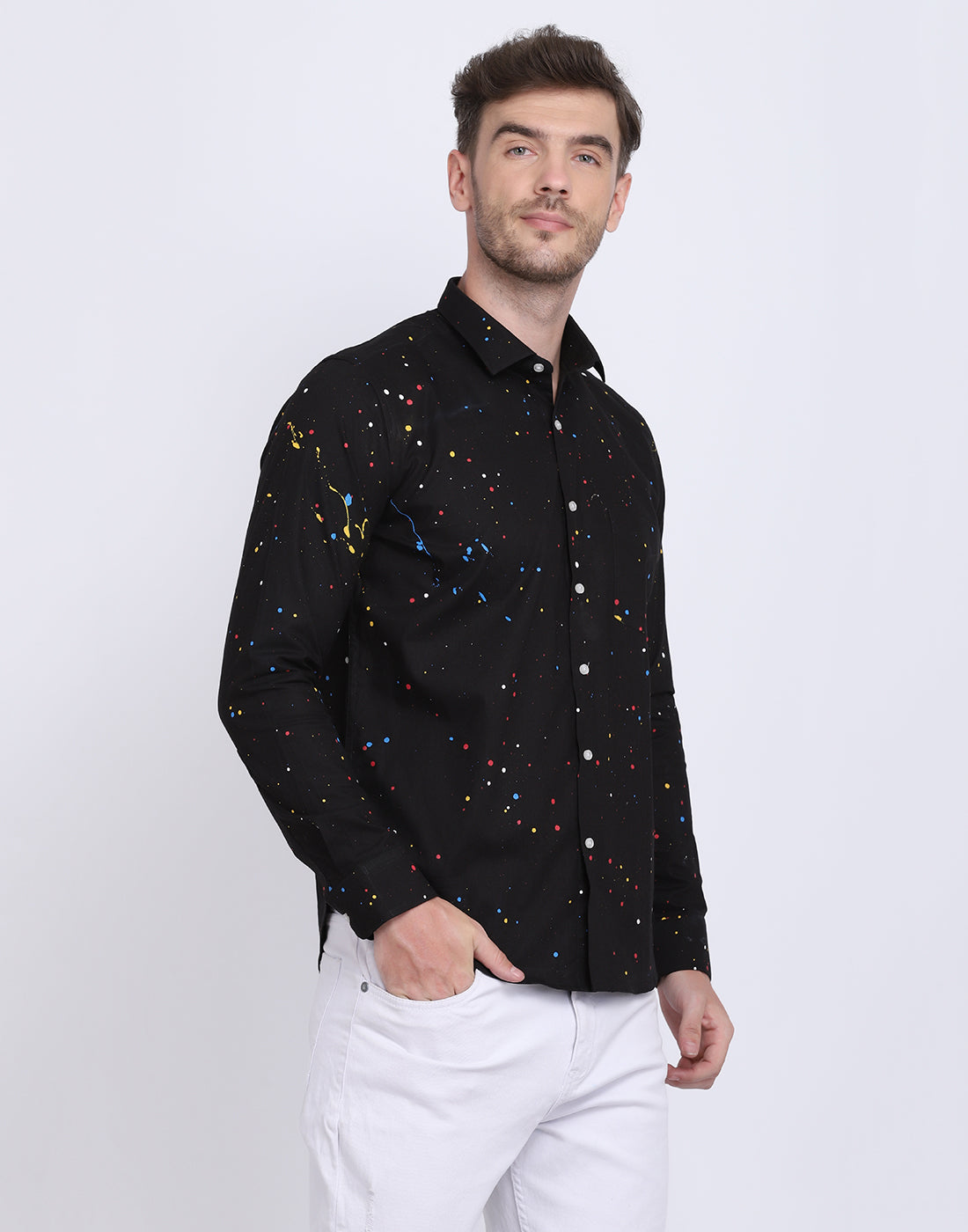 Multicolor hand drop paint casual black shirt