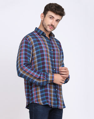 Blue Checkered Seersucker slim fit shirt