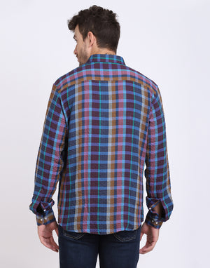 Blue Checkered Seersucker slim fit shirt