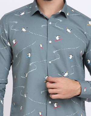 conversational penguin print men’s Shirt