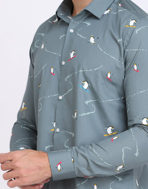 conversational penguin print men’s Shirt