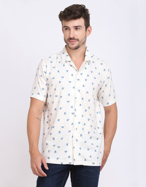 Blue & White floral printed Rayon shirt