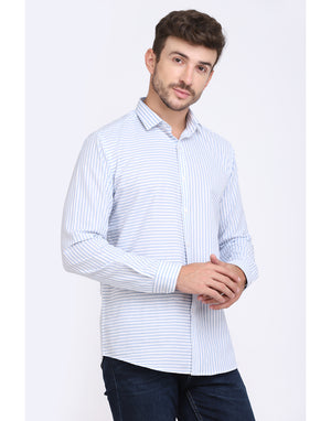 White & blue striped Cotton silver Lurex men’s shirt