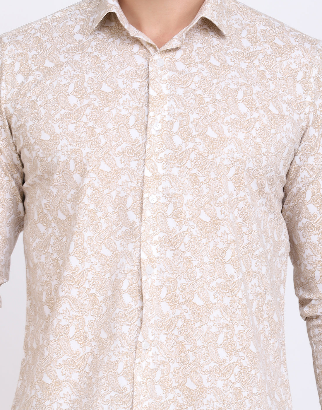 Gold & white ethnic Paisley Print cotton shirt