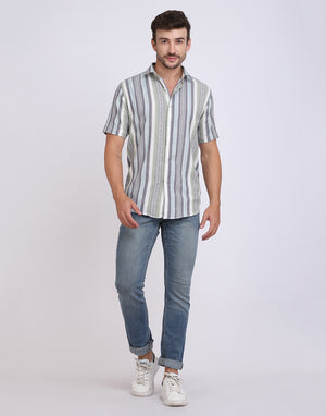 Cotton Jacquard Striped Casual Shirt