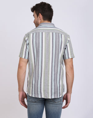 Cotton Jacquard Striped Casual Shirt