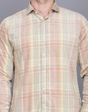 Men Maroon & beige regular fit Corduroy Checkered Casual Shirt
