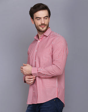 Men’s Red & Blue Striped regular Fit Casual Shirt