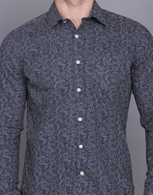 Blue Ditsy Printed Cotton Poplin Shirt